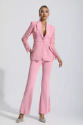 Emory Pembe Çiçekli Dantel Blazer Takımı