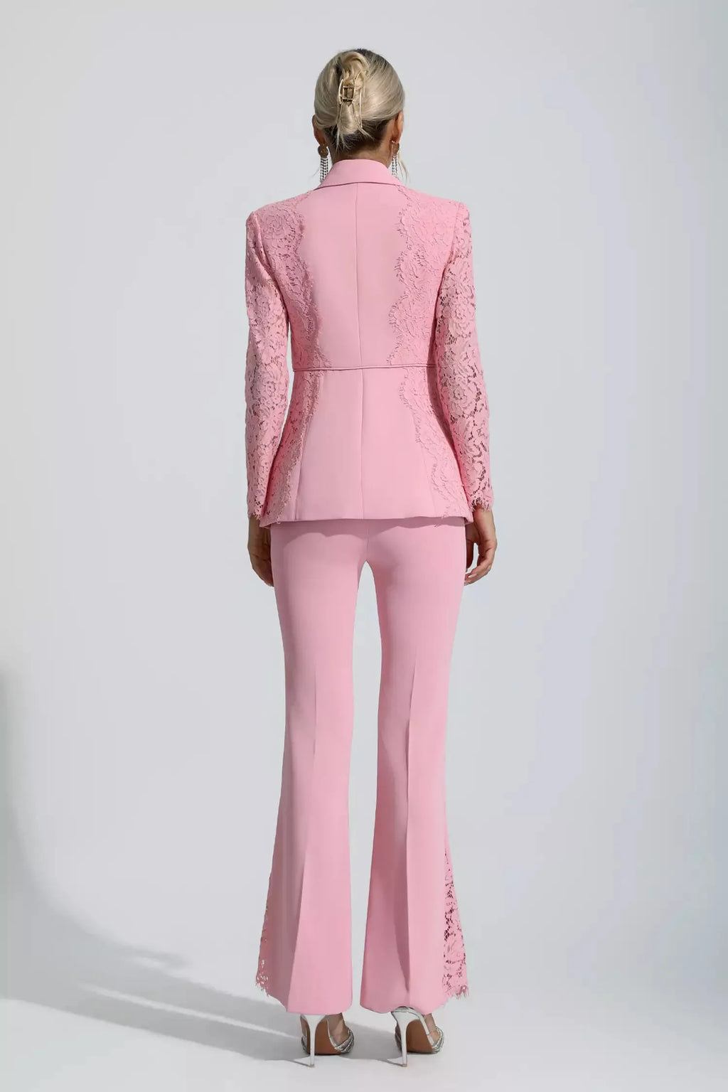 Emory Pembe Çiçekli Dantel Blazer Takımı