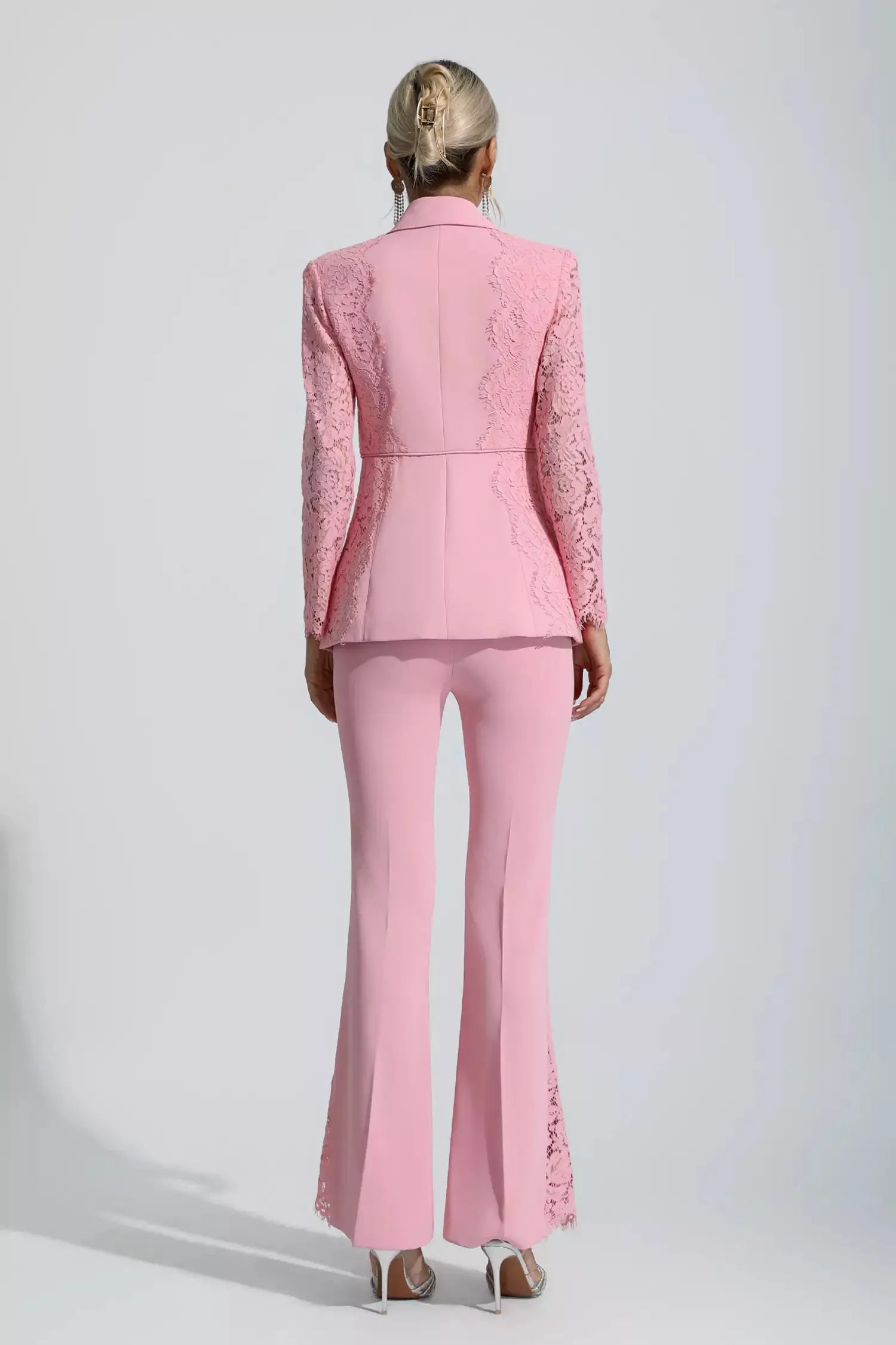 Emory Pembe Çiçekli Dantel Blazer Takımı