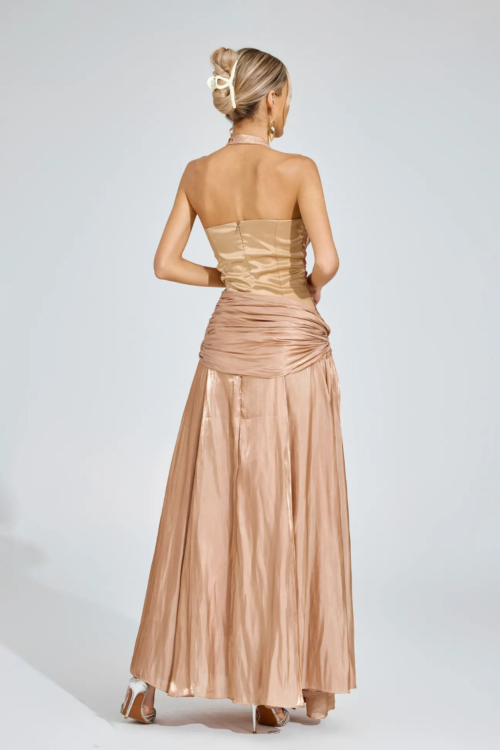 Melody Şampanya Halter Maxi Elbise