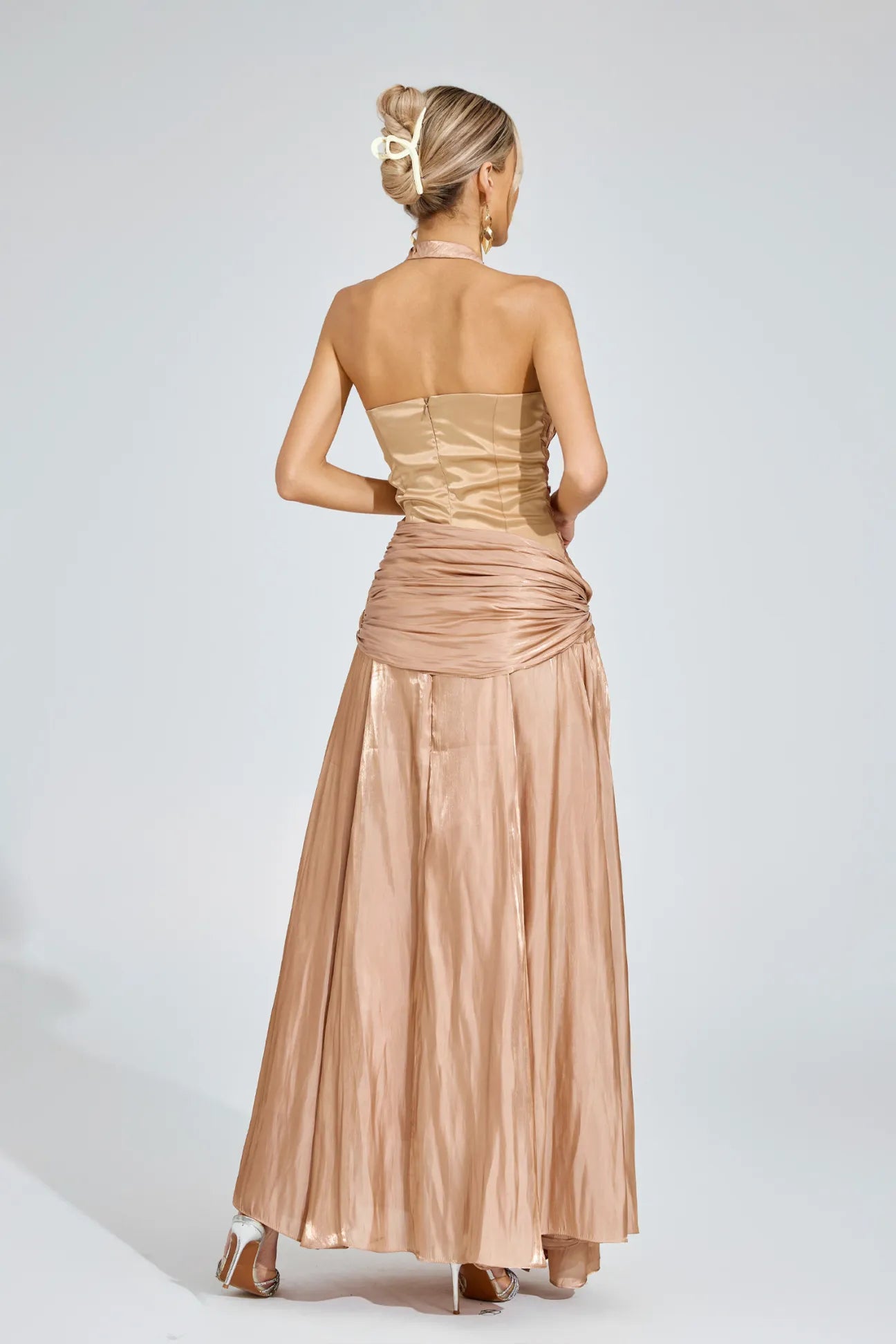 Melody Şampanya Halter Maxi Elbise