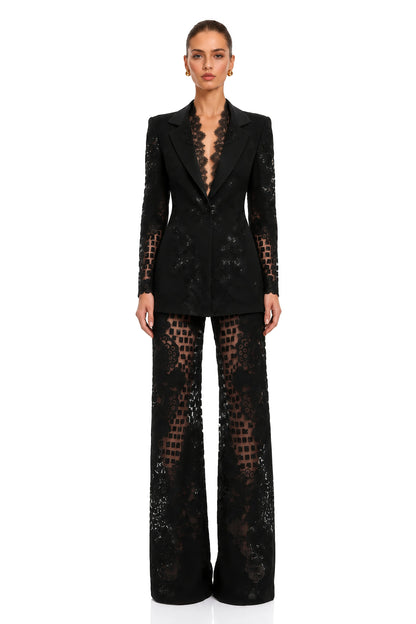 Faigy Payetli Dantel Blazer ve Pantolon Takım Siyah