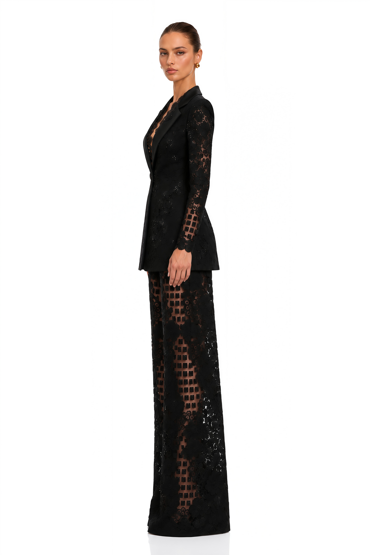 Faigy Payetli Dantel Blazer ve Pantolon Takım Siyah