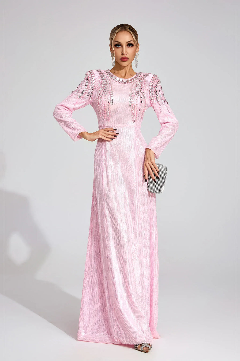 Pauline Pembe Payetli Maxi Elbise
