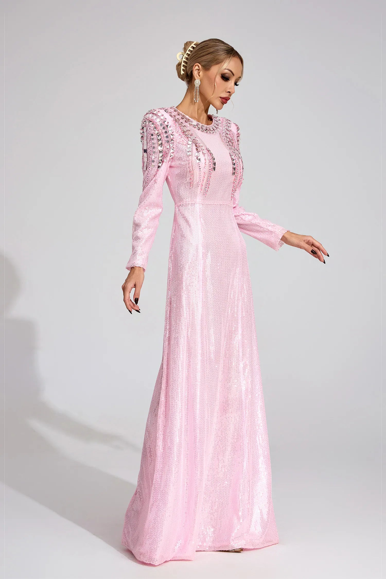 Pauline Pembe Payetli Maxi Elbise
