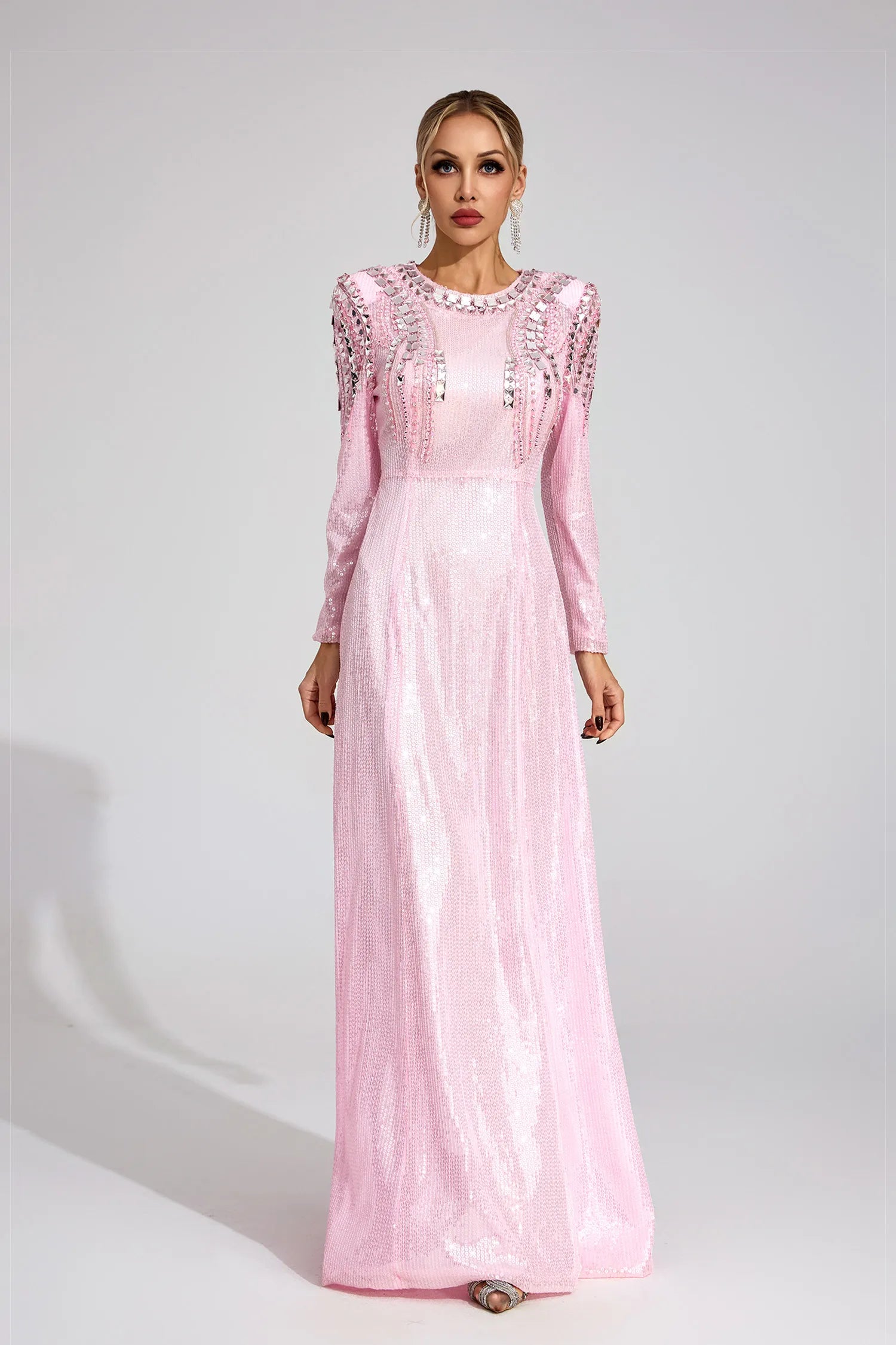 Pauline Pembe Payetli Maxi Elbise