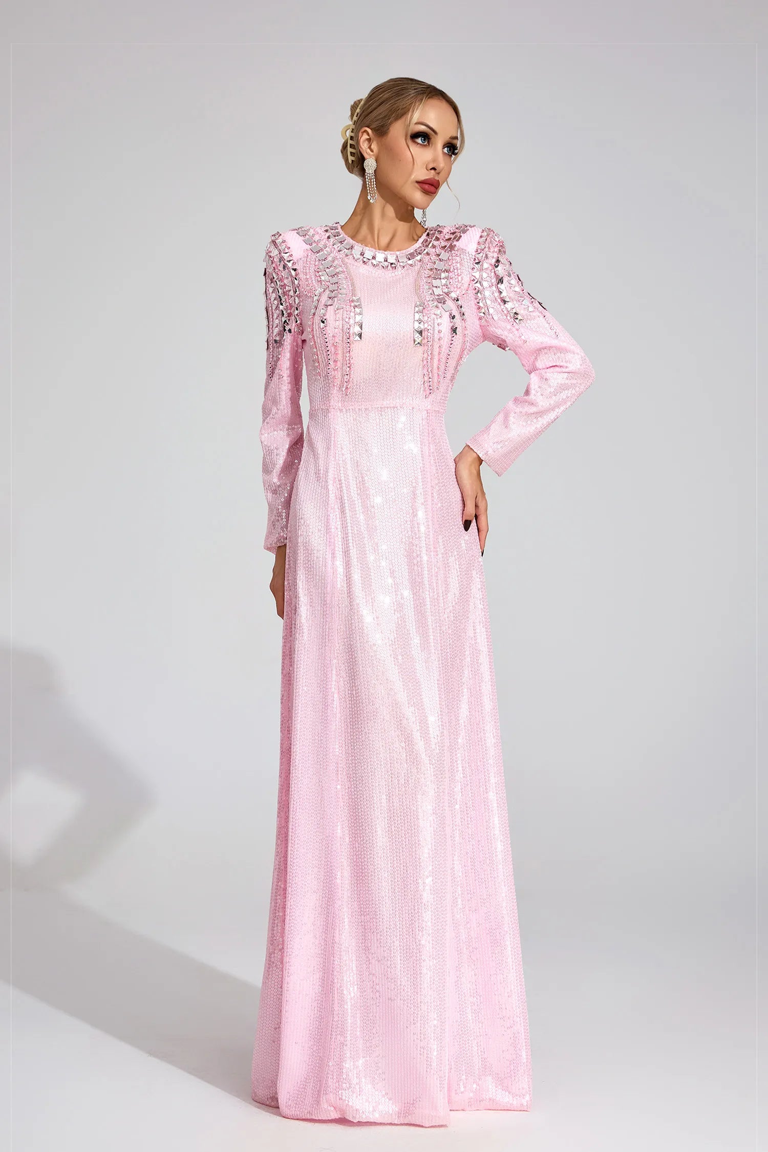 Pauline Pembe Payetli Maxi Elbise