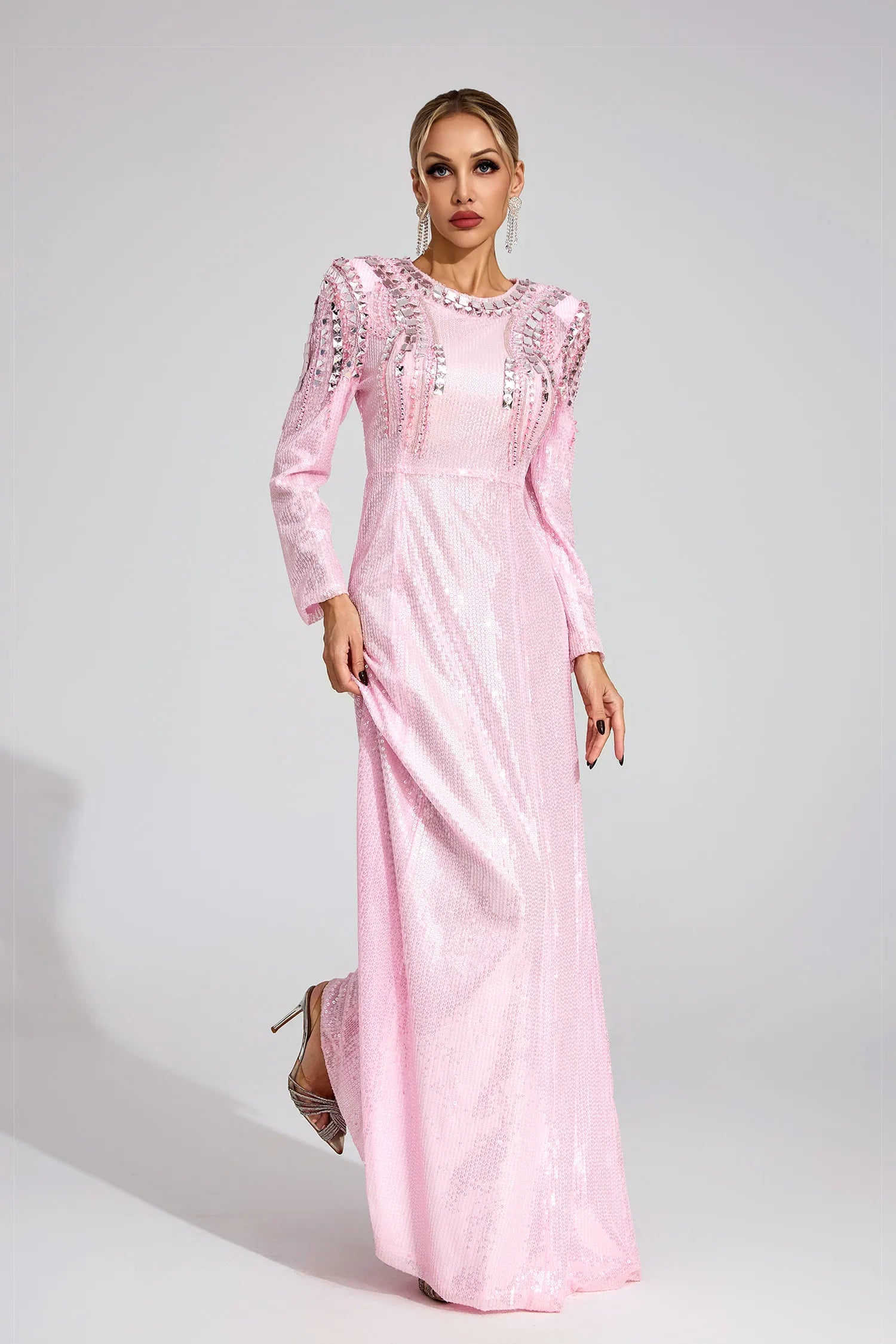Pauline Pembe Payetli Maxi Elbise
