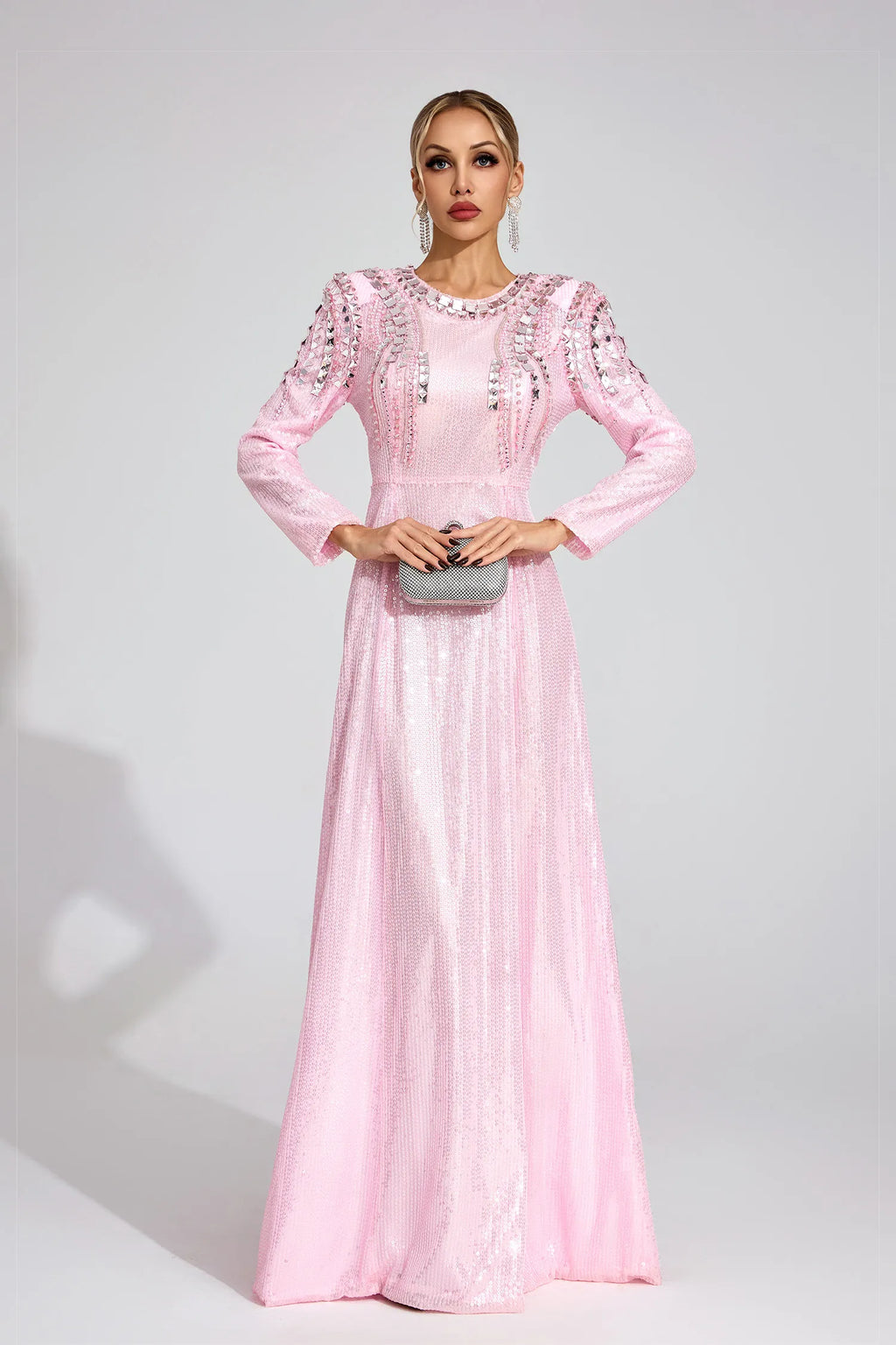 Pauline Pembe Payetli Maxi Elbise