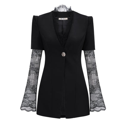 Florbela Dantel Panel Blazer ve Pantolon Takım Siyah
