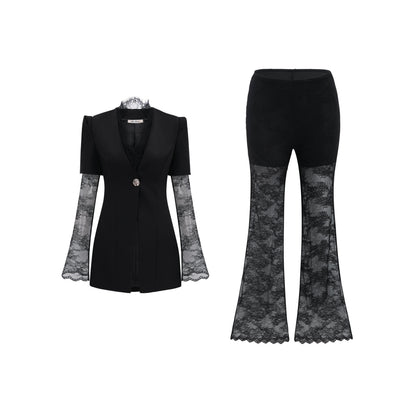 Florbela Dantel Panel Blazer ve Pantolon Takım Siyah