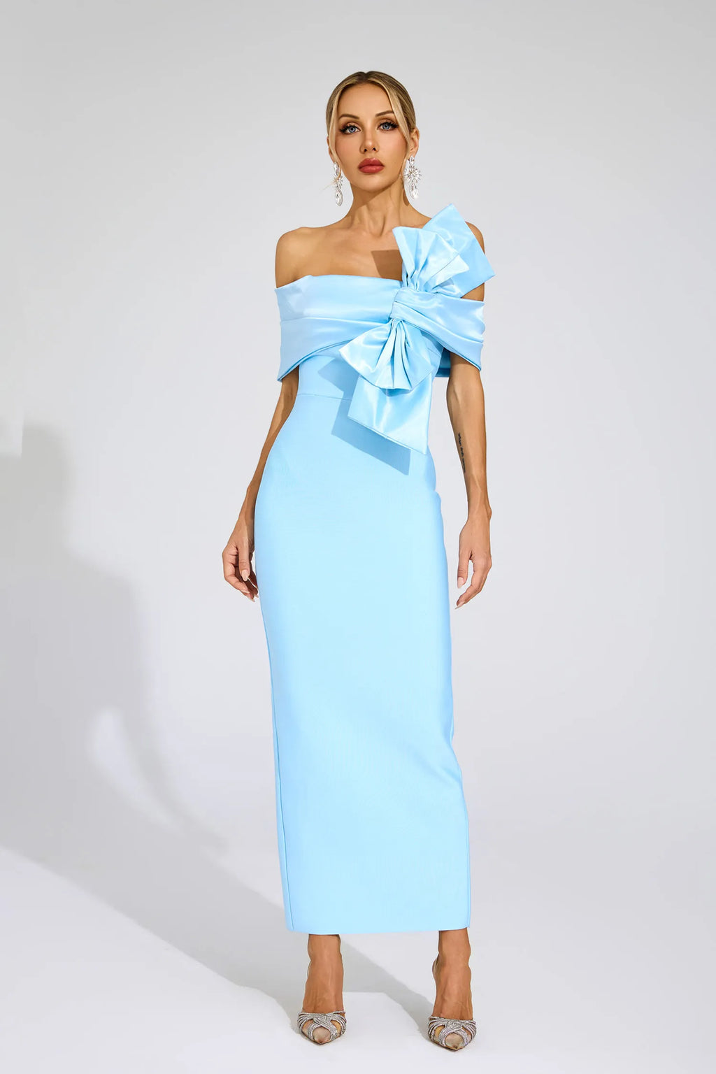 Giverny Mavi Papyon Bandaj Maxi Elbise