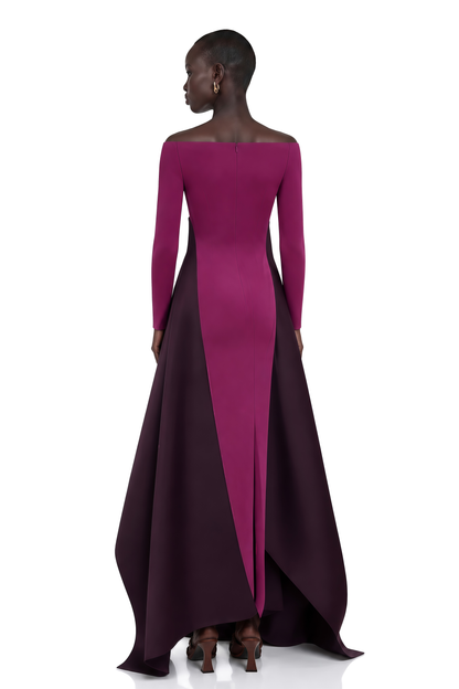 Ginevra Drape Detaylı Saten Panelli Maksi Elbise