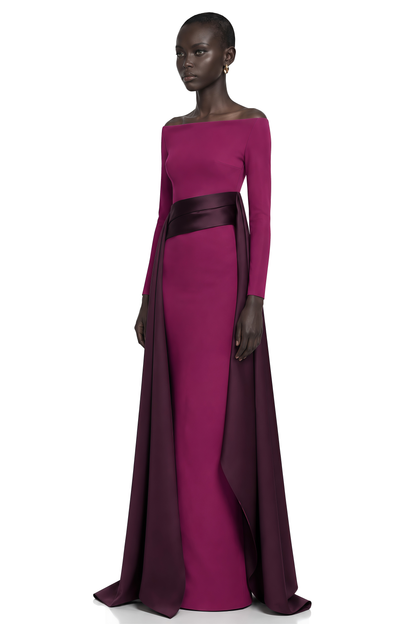 Ginevra Drape Detaylı Saten Panelli Maksi Elbise