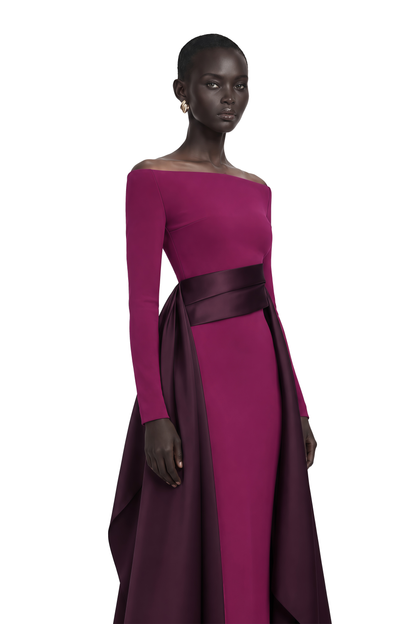 Ginevra Drape Detaylı Saten Panelli Maksi Elbise