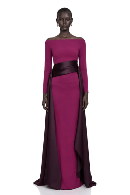 Ginevra Drape Detaylı Saten Panelli Maksi Elbise