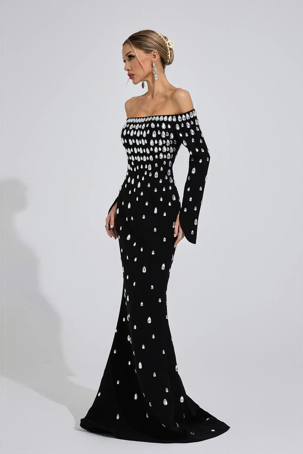 Nysera Siyah Elmas Maxi Elbise