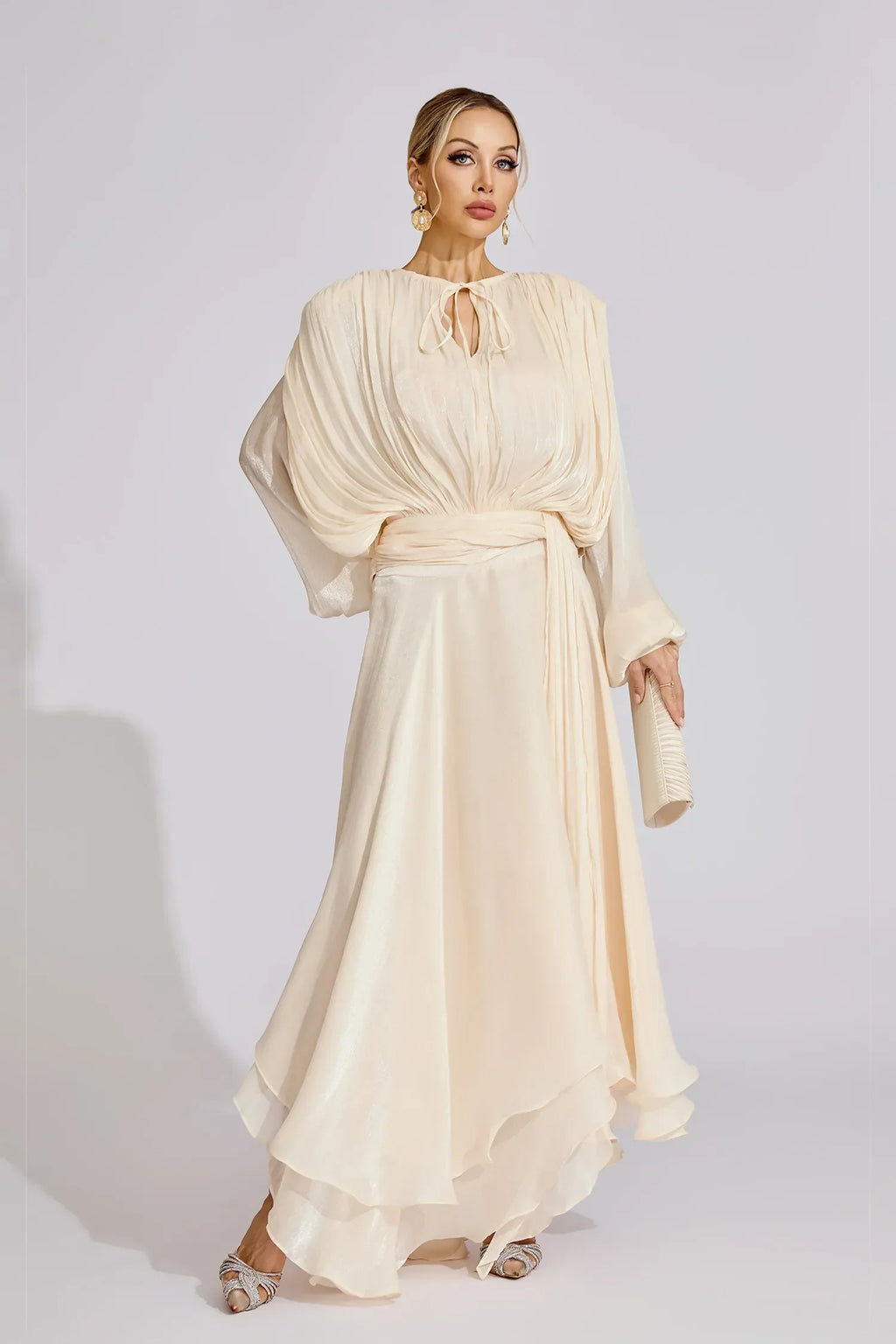 Yvette Plise Ruffle Maxi Elbise