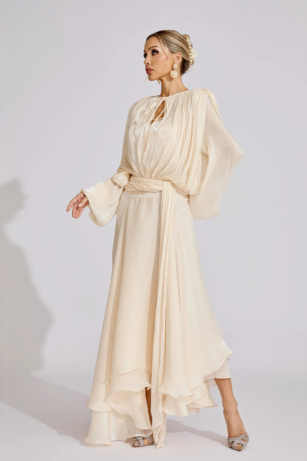 Yvette Plise Ruffle Maxi Elbise