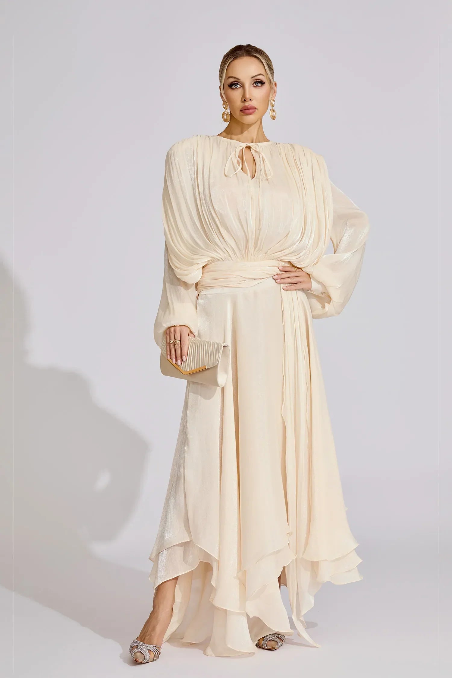 Yvette Plise Ruffle Maxi Elbise
