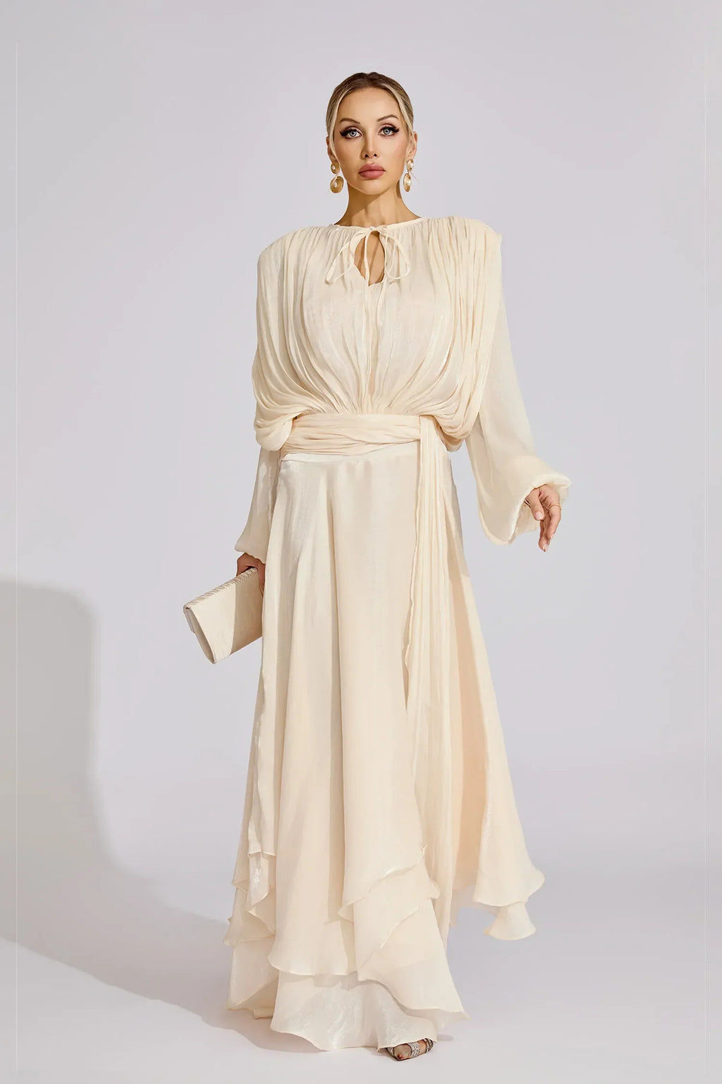 Yvette Plise Ruffle Maxi Elbise