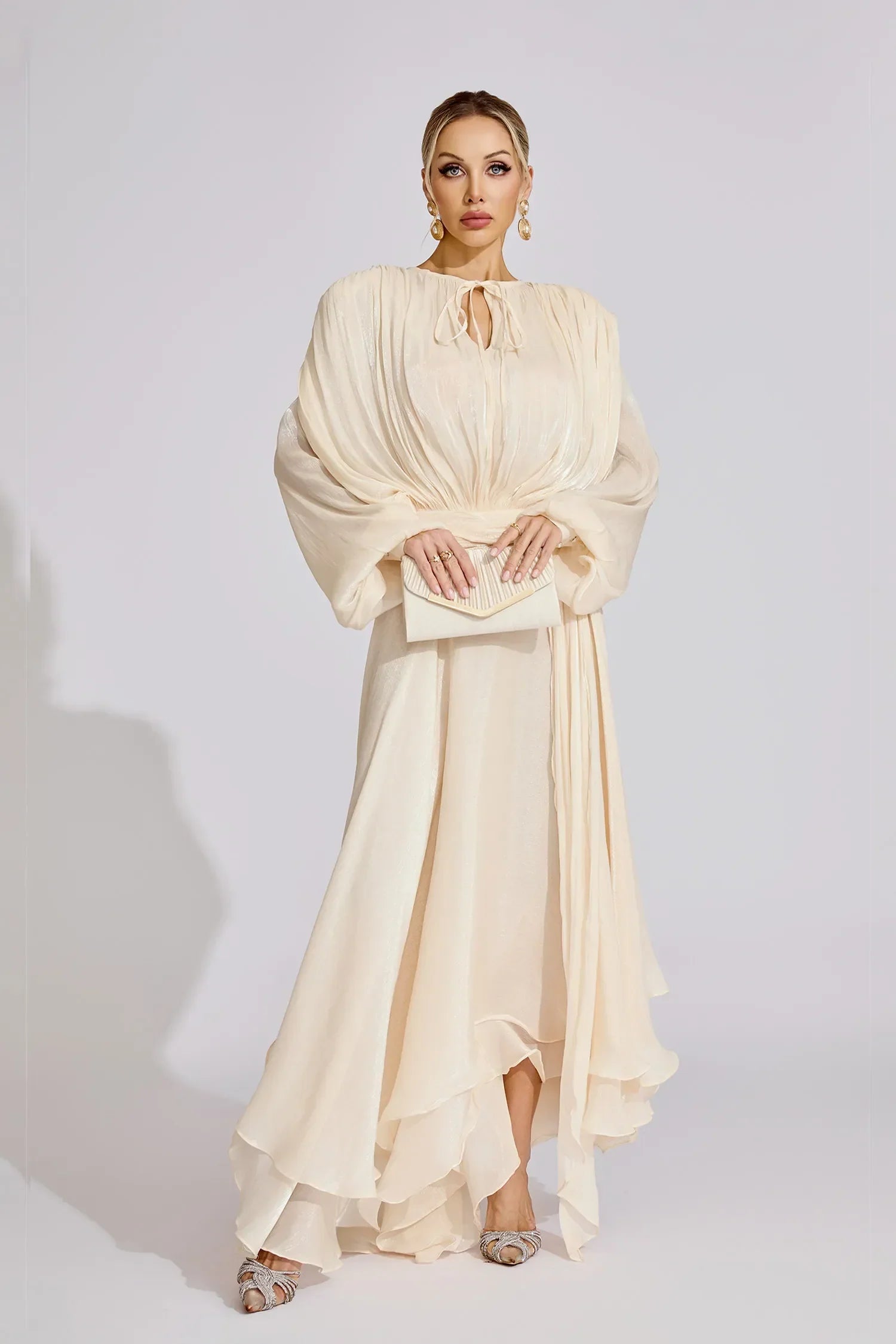 Yvette Plise Ruffle Maxi Elbise