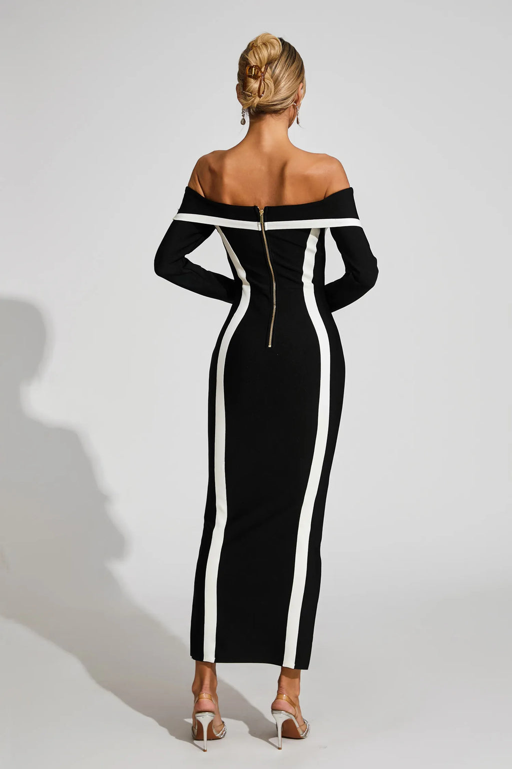 Selestia Siyah Off Shoulder Bandaj Maxi Elbise