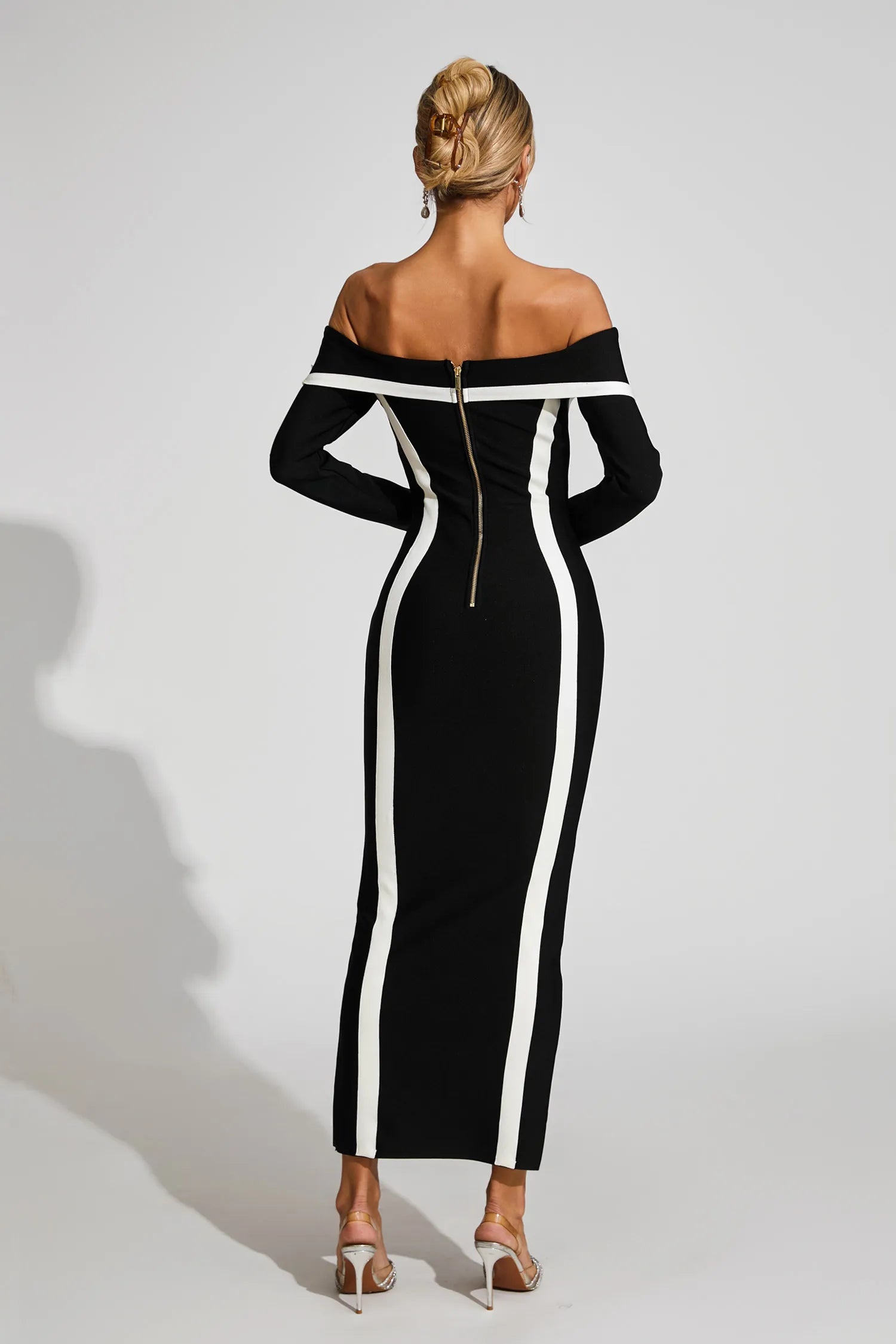 Selestia Siyah Off Shoulder Bandaj Maxi Elbise