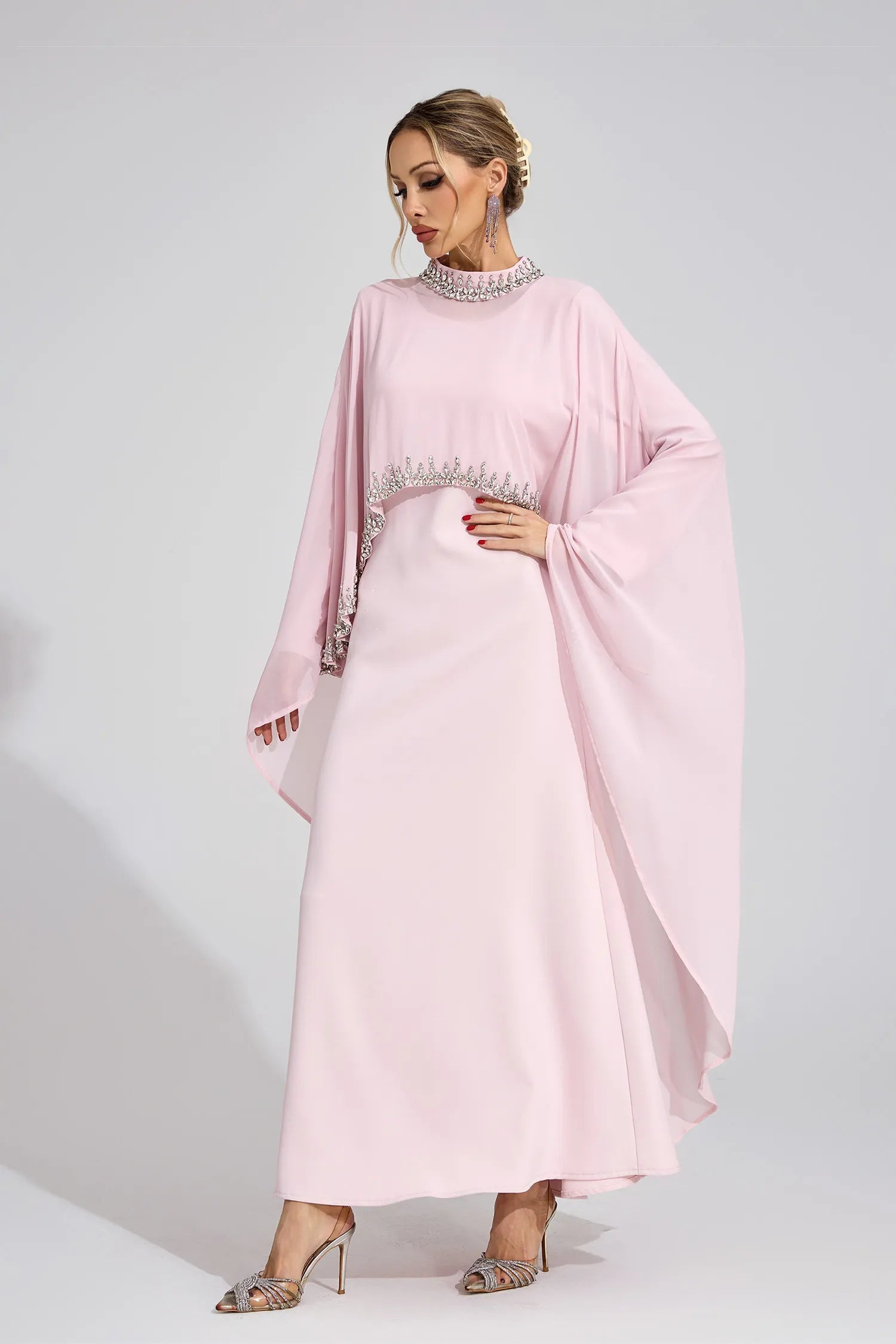 Aziel Pembe Elmas Maxi Elbise