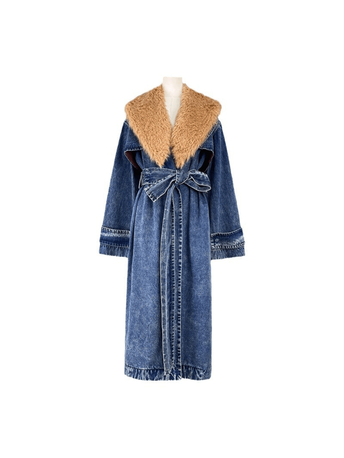 Ishtar Suni Kürk Yaka Denim Mont