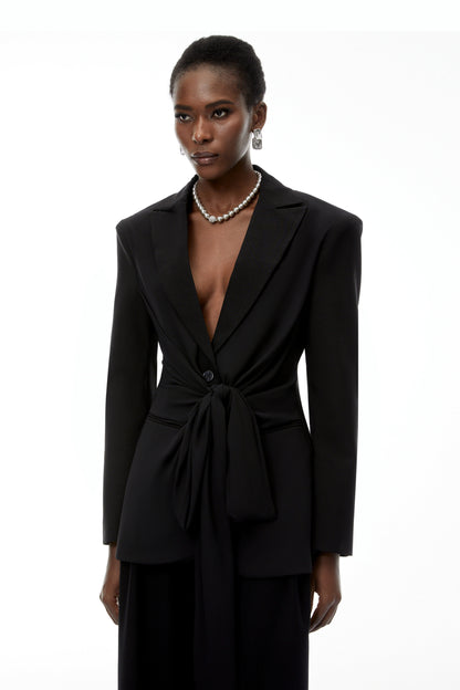 Jasmine Kuşak Detaylı Kruvaze Blazer Ceket Siyah