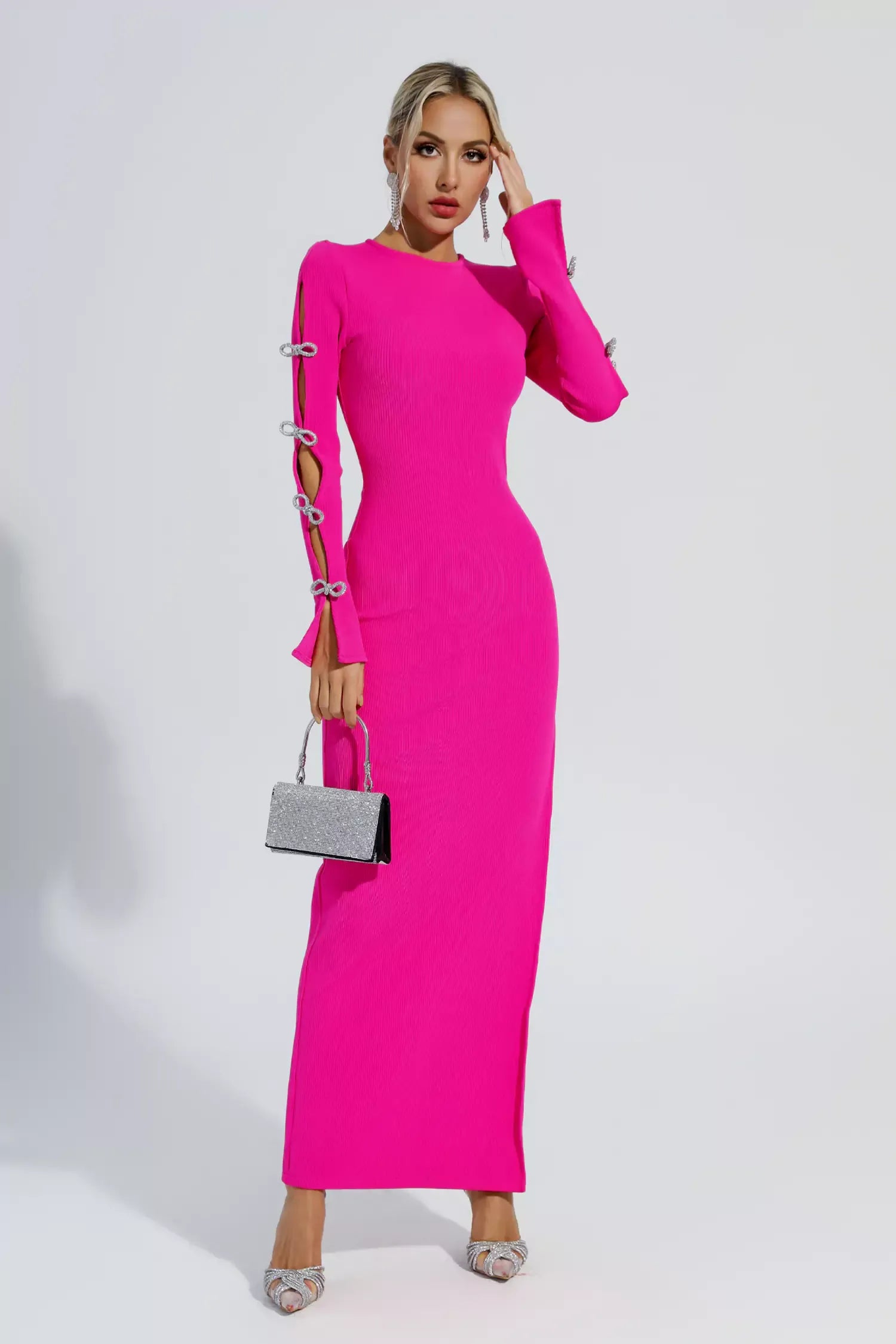 Jenna Pembe Kesik Bandaj Maxi Elbise