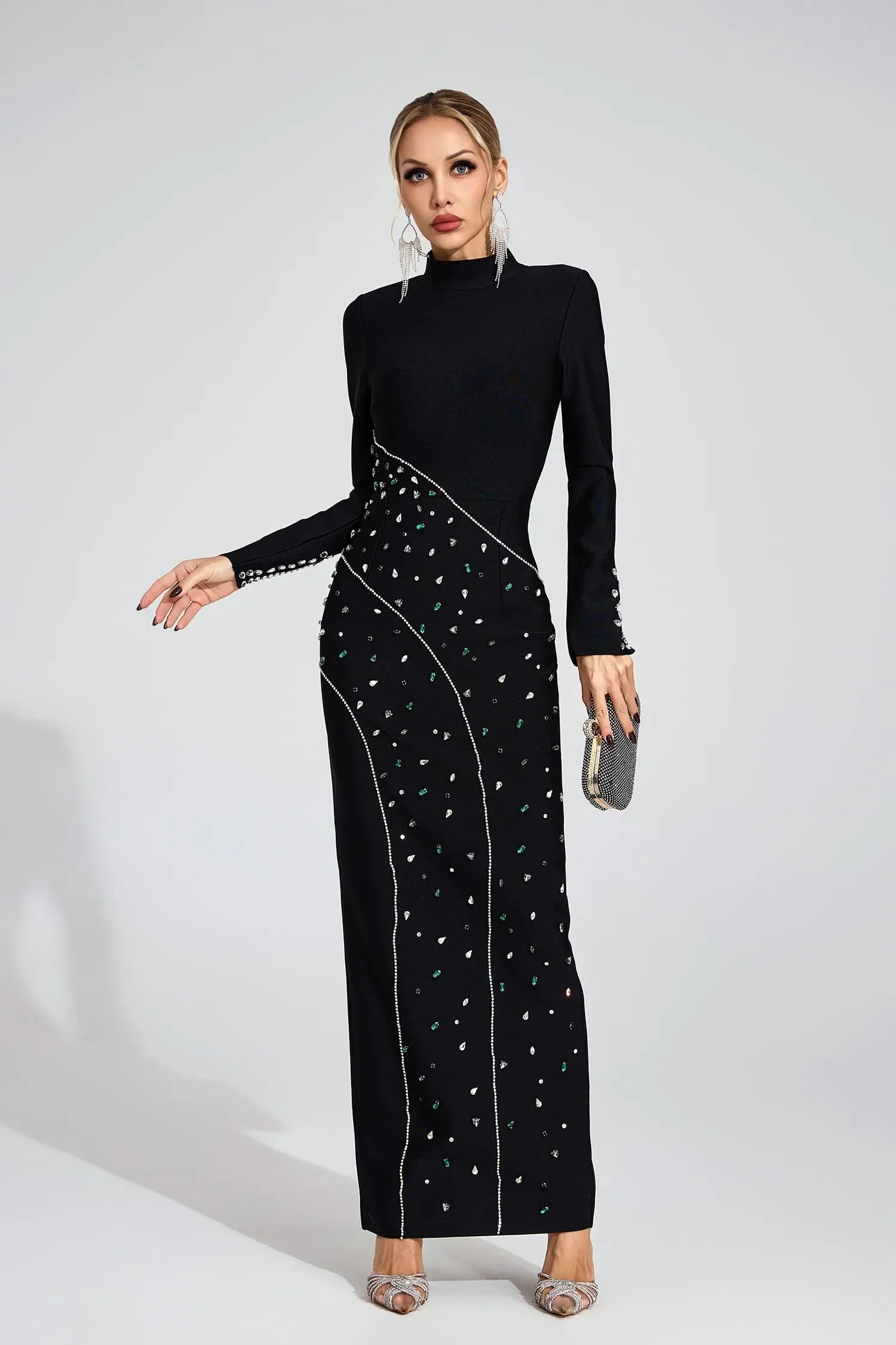 Echo Siyah Pullu Maxi Elbise