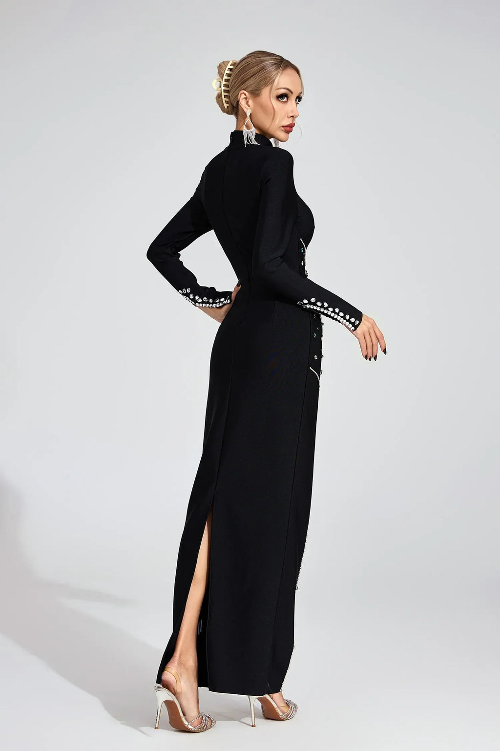 Echo Siyah Pullu Maxi Elbise