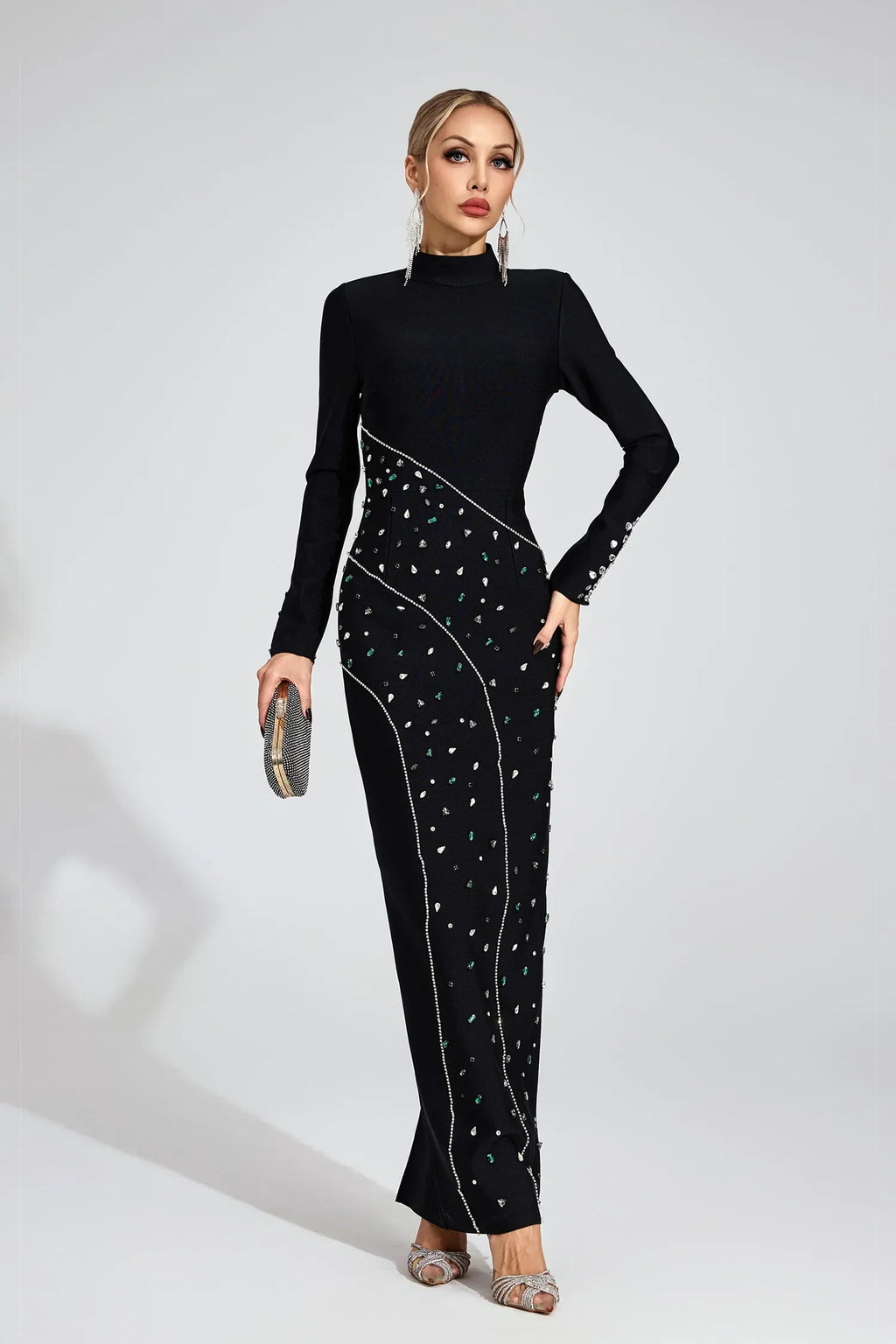 Echo Siyah Pullu Maxi Elbise