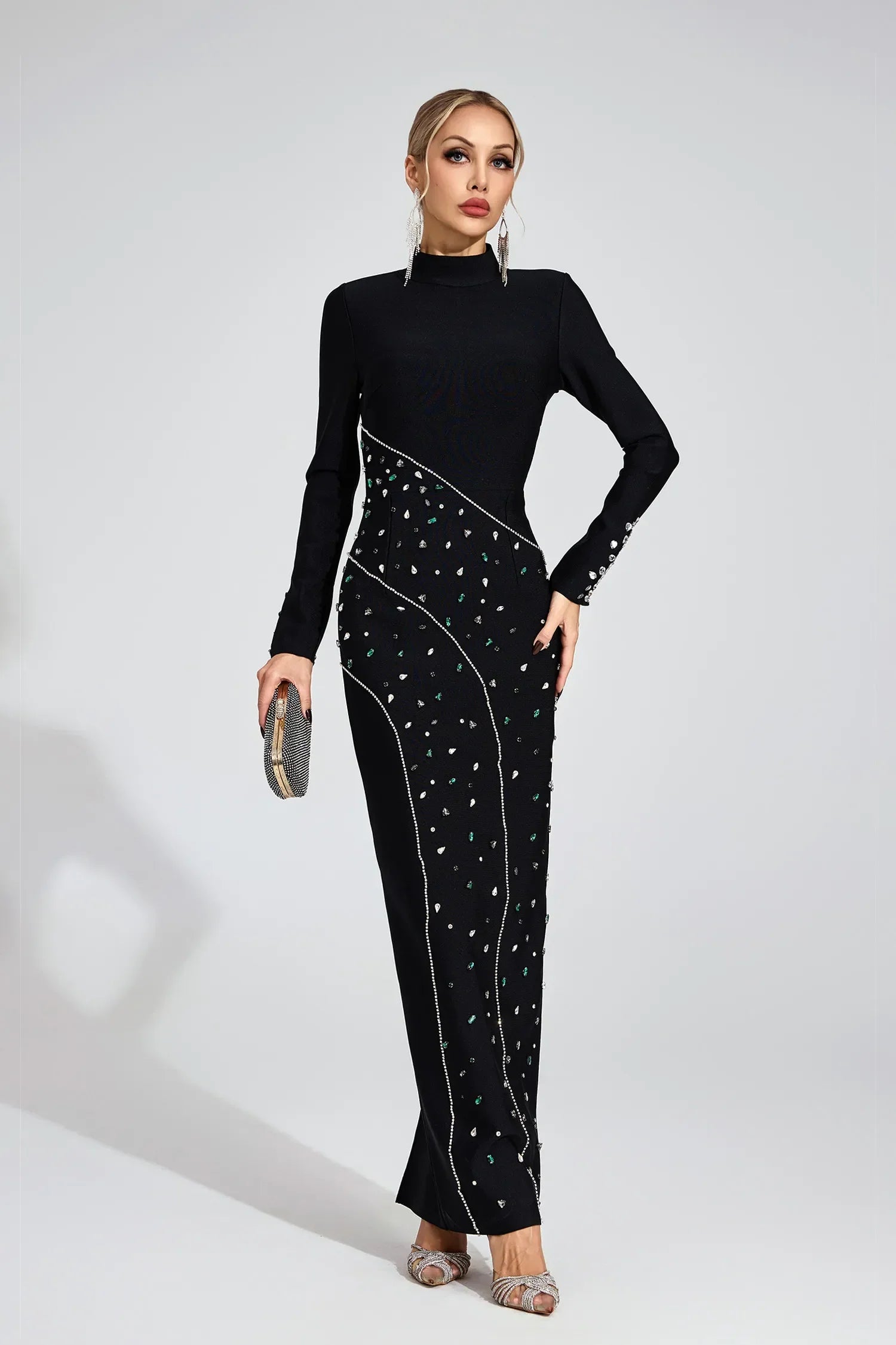 Echo Siyah Pullu Maxi Elbise