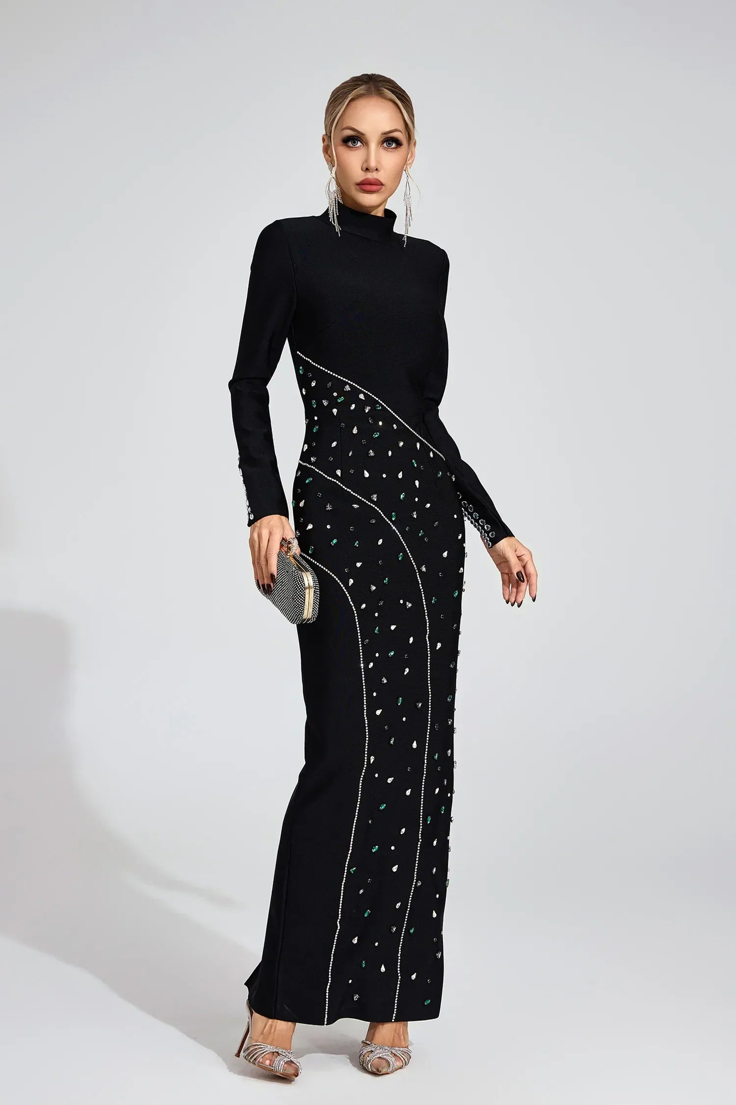 Echo Siyah Pullu Maxi Elbise