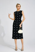 Solange Siyah Boncuklu Midi Elbise