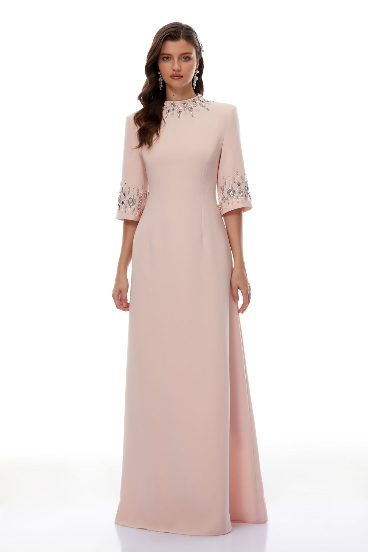Klaudia Korse Detaylı İşlemeli Maksi Elbise Pembe