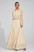 Kalypso Bej Plise Maxi Elbise