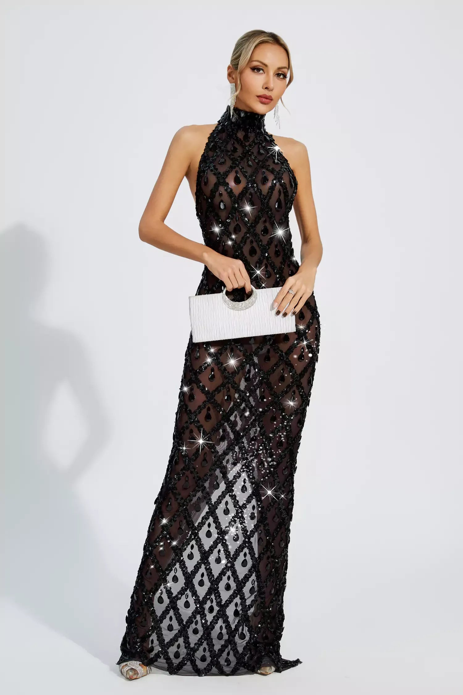 Louise Pembe Elmas Maxi Elbise (Astarsız)