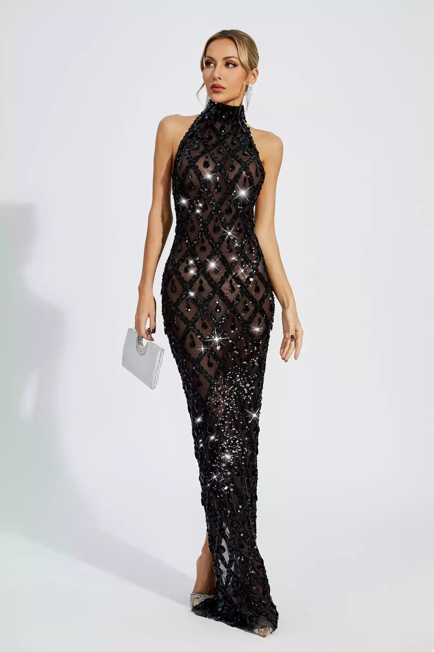 Louise Pembe Elmas Maxi Elbise (Astarsız)