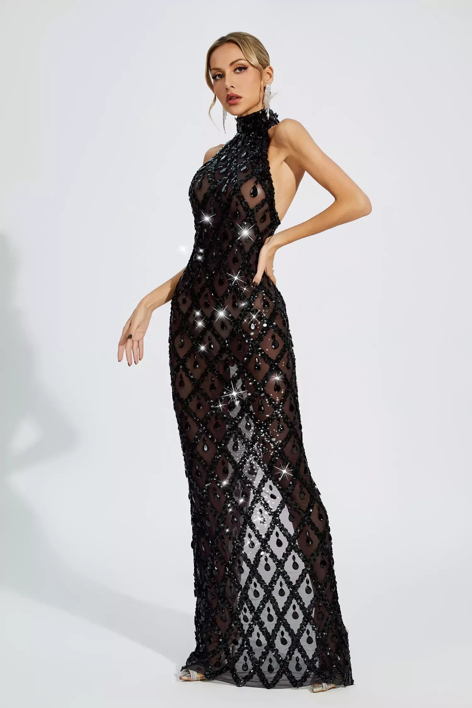 Louise Pembe Elmas Maxi Elbise (Astarsız)