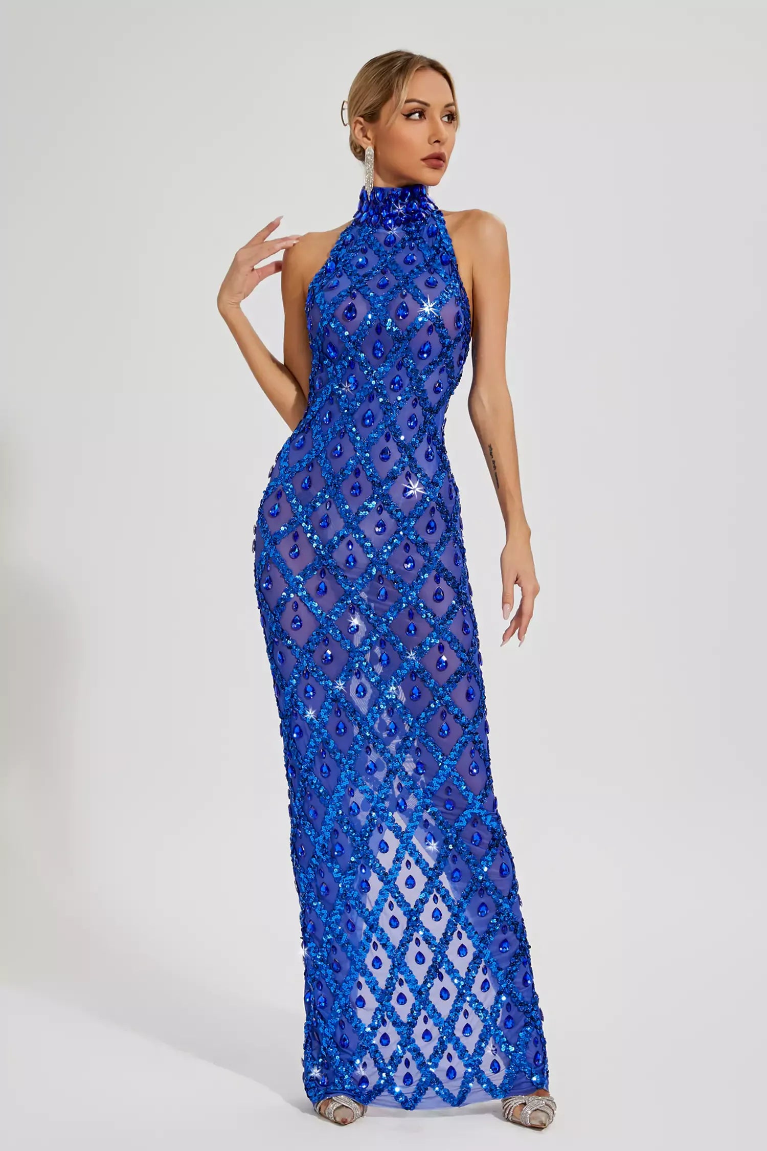 Louise Pembe Elmas Maxi Elbise (Astarsız)