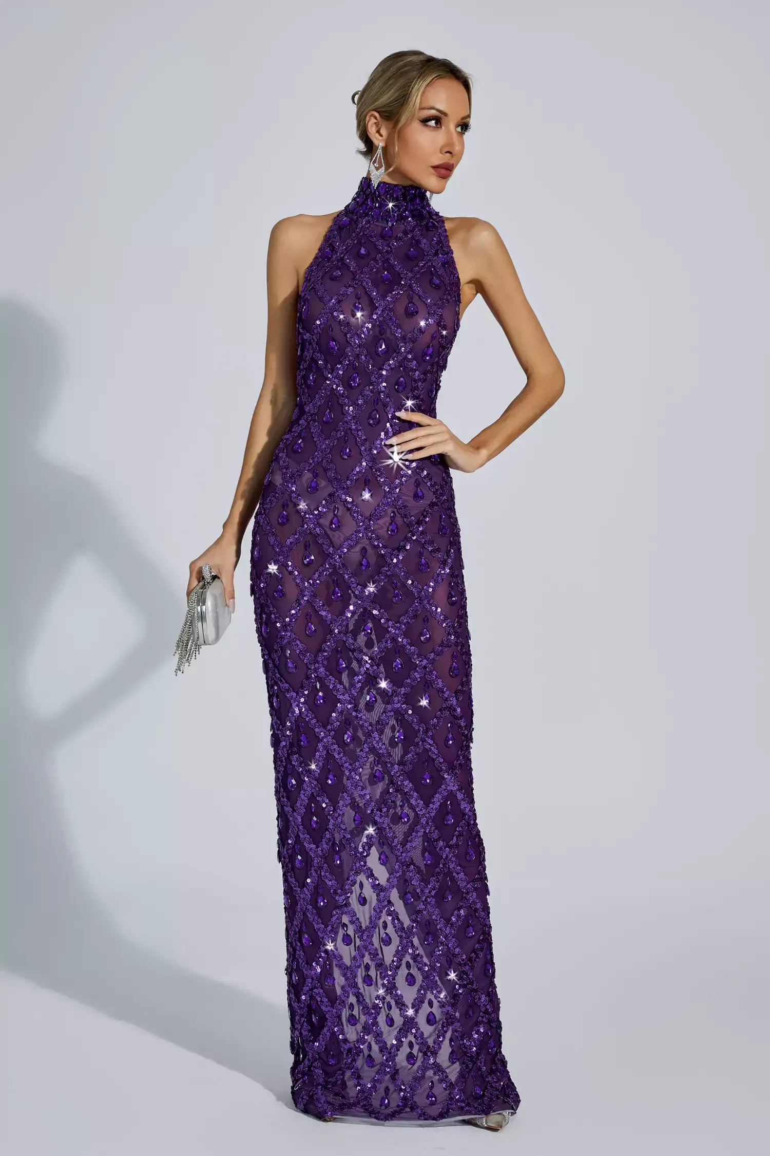Louise Mor Elmas Maxi Elbise (Astarsız)
