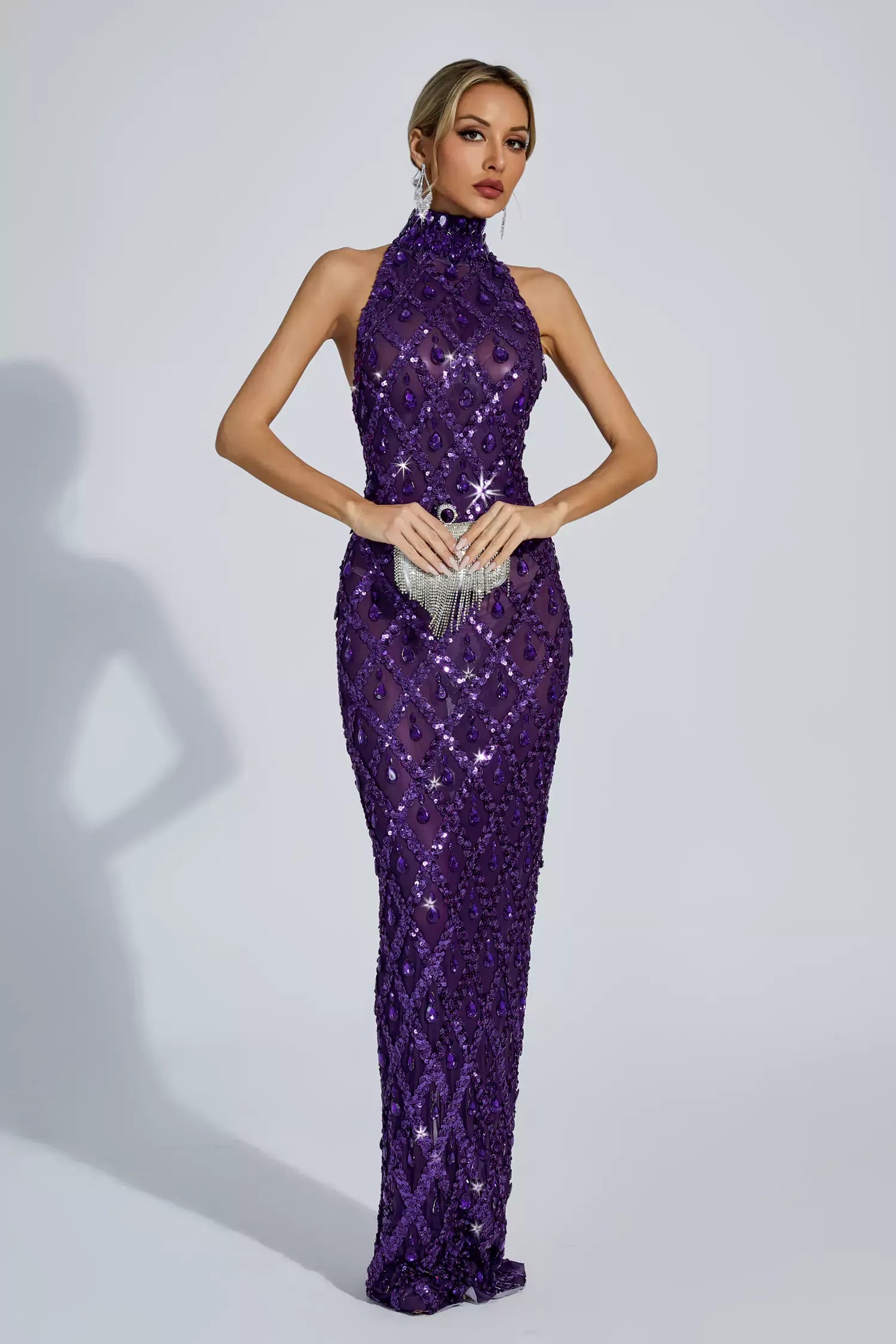 Louise Mor Elmas Maxi Elbise (Astarsız)