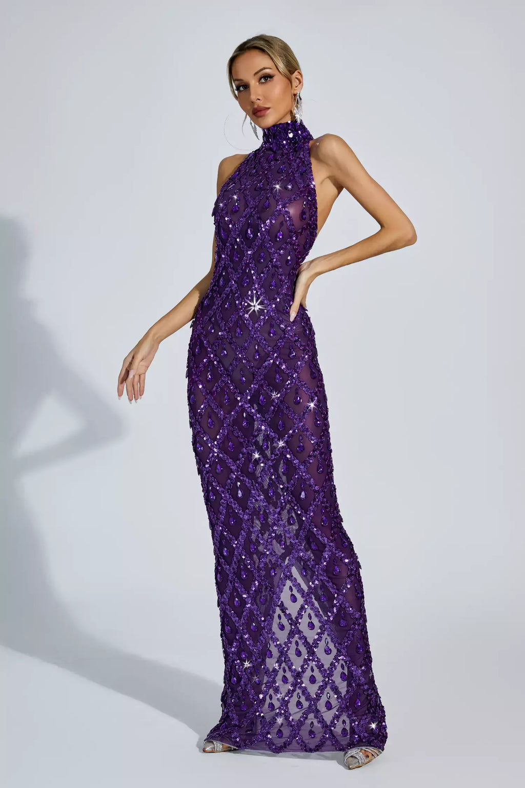 Louise Mor Elmas Maxi Elbise (Astarsız)