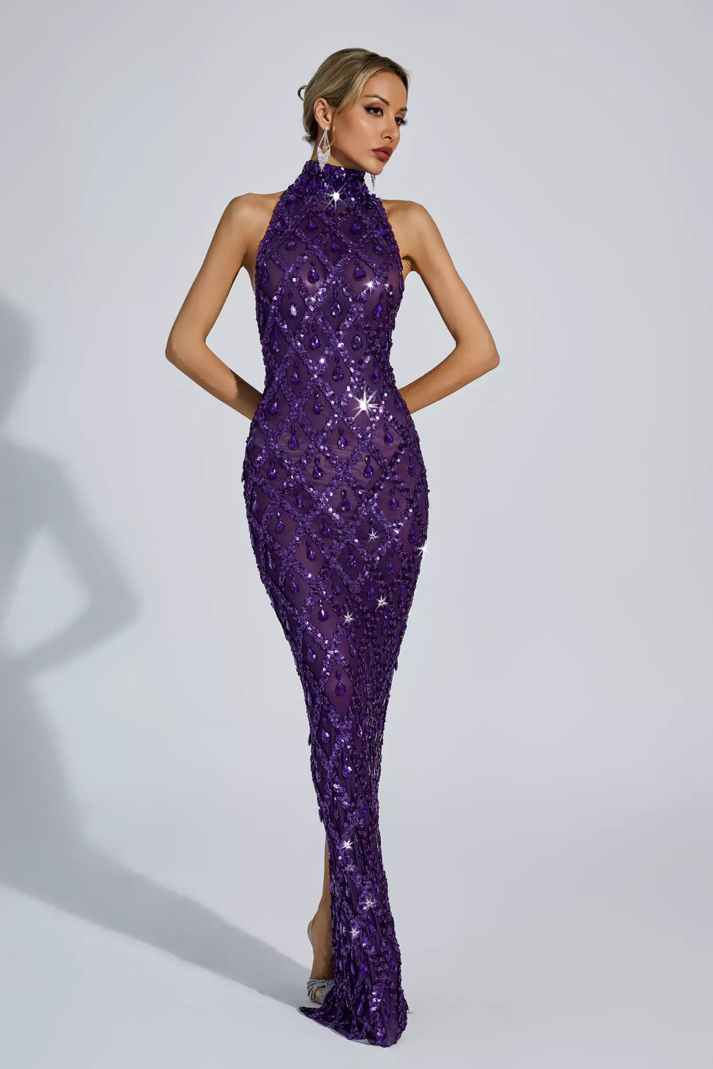 Louise Mor Elmas Maxi Elbise (Astarsız)