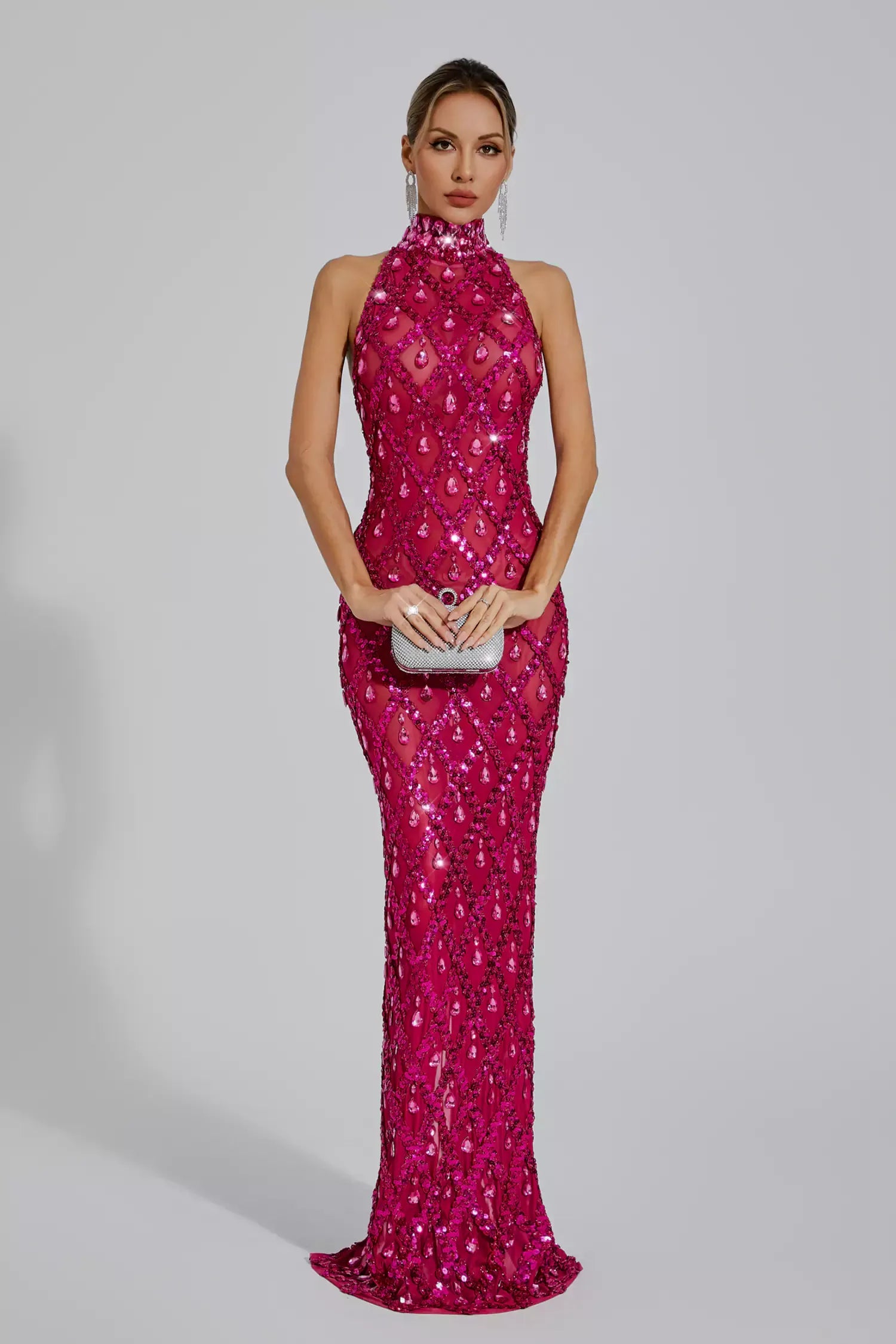 Louise Pembe Elmas Maxi Elbise (Astarsız)