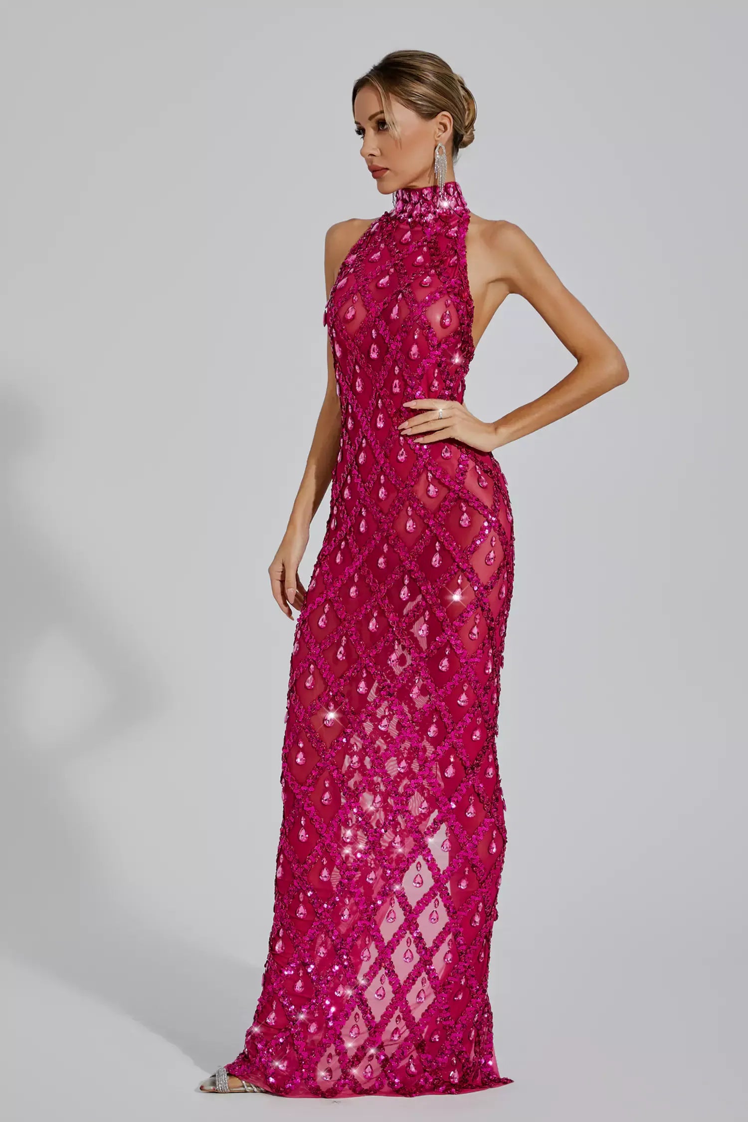 Louise Pembe Elmas Maxi Elbise (Astarsız)